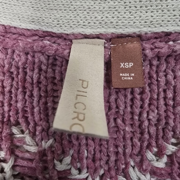 Pilcro Anthropologie Icon Cardigan Pink White Ying Yang Knit Cropped Sweater - Picture 11 of 13